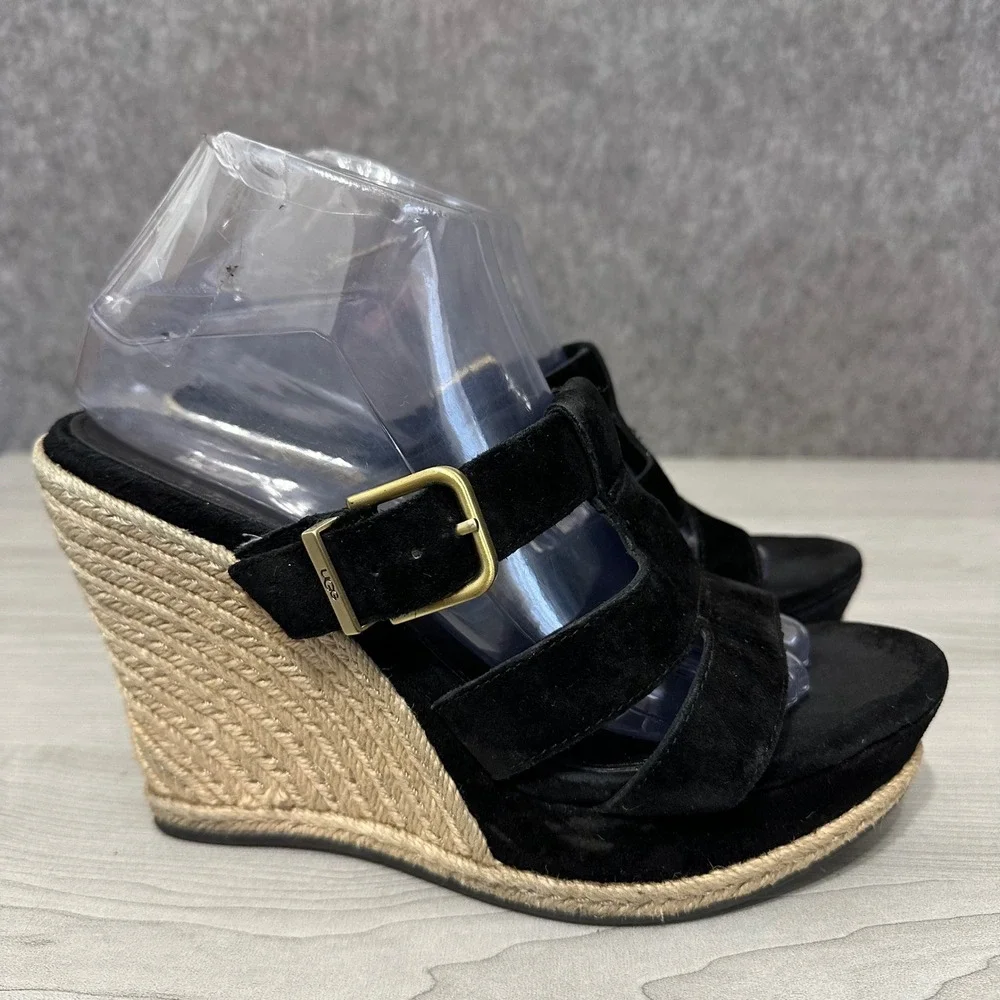 UGG Black Velvety with Gold Accent Espadrille Wedge Sandals. 9 40EU. Like New!